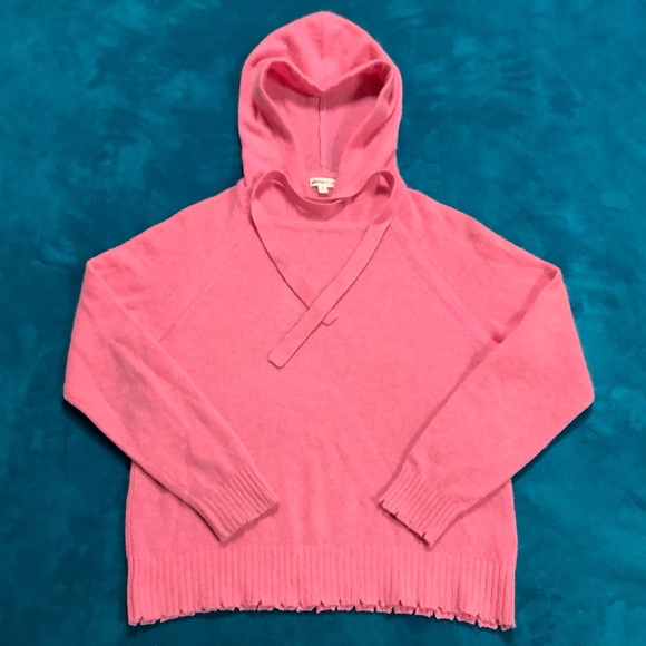 MINNIE ROSE 100% cashmere oversized frayed edge hoodie sweater - Picture 6 of 12